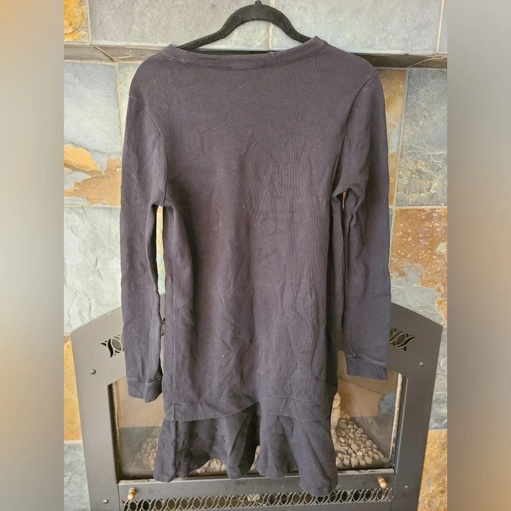White + Warren Black Ruffle Hem Scoop Neck Sweater Dress/ Tunic Size M cotton